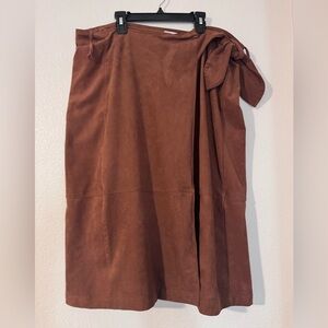 Anthropologie Plus Brown Faux Suede Wrap Midi Skirt Sz 1X